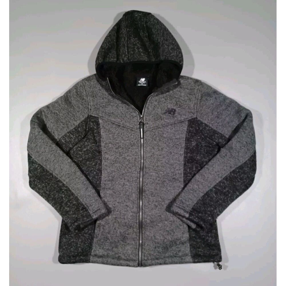 New Balance Jacket Womens M Gray Fleece Full‎ Zip Hooded Running Outdoor